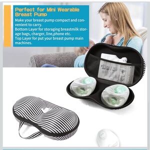 Breast Pump Bag Case Accessories Black/White horizontal stripes, adorned bow